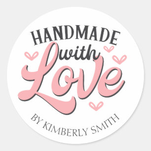 Pegatina Redonda Pink Handmade with Love