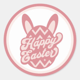 Pegatina Redonda Pink Happy Easter Bunny