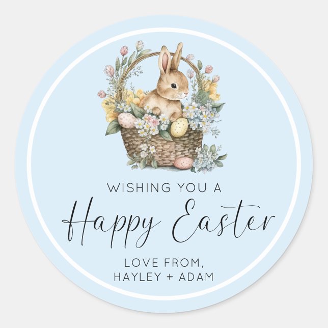Pegatina Redonda Pink Happy Easter Bunny (Easter Bunny Sticker )