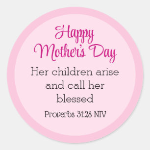 Pegatina Redonda Pink Happy Mother's Day Bible Verse Simple