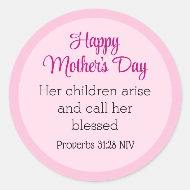 Pegatina Redonda Pink Happy Mother's Day Bible Verse Simple (Anverso)