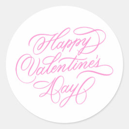 Pegatina Redonda Pink Happy Valentines Day Calligraphy