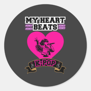 Pegatina Redonda Pink Heart Idol Cantando KPop Music Love Design