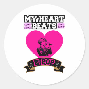 Pegatina Redonda Pink Heart Idol Cantando KPop Music Love Design
