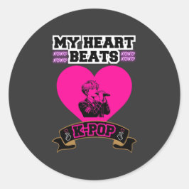 Pegatina Redonda Pink Heart Idol Cantando KPop Music Love Design