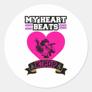 Pegatina Redonda Pink Heart Idol Cantando KPop Music Love Design