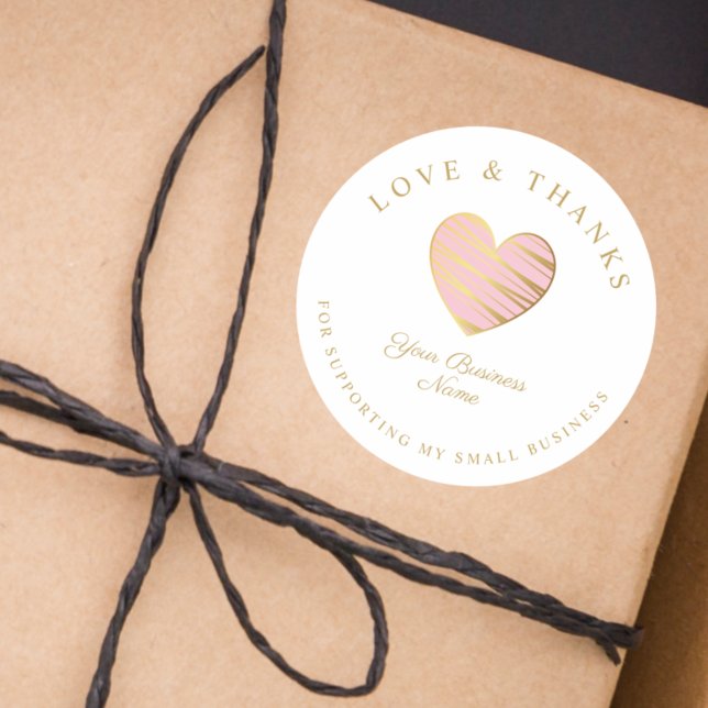 Pegatina Redonda Pink Heart Love & Thanks Supporting Small Business (Subido por el creador)