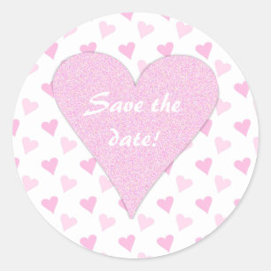 Pegatina Redonda Pink Heart Save The Date Pegatinas