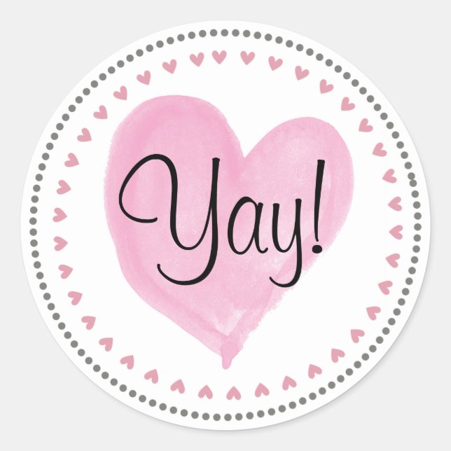 Pegatina Redonda Pink Hearts Happy Mail Yay (Anverso)