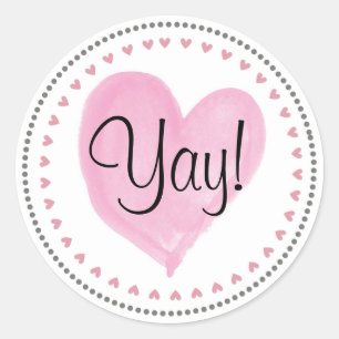 Pegatina Redonda Pink Hearts Happy Mail Yay
