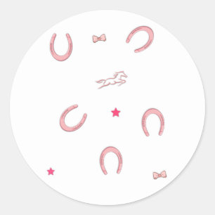 Pegatina Redonda Pink Horse Girl Horseshoes Coquette
