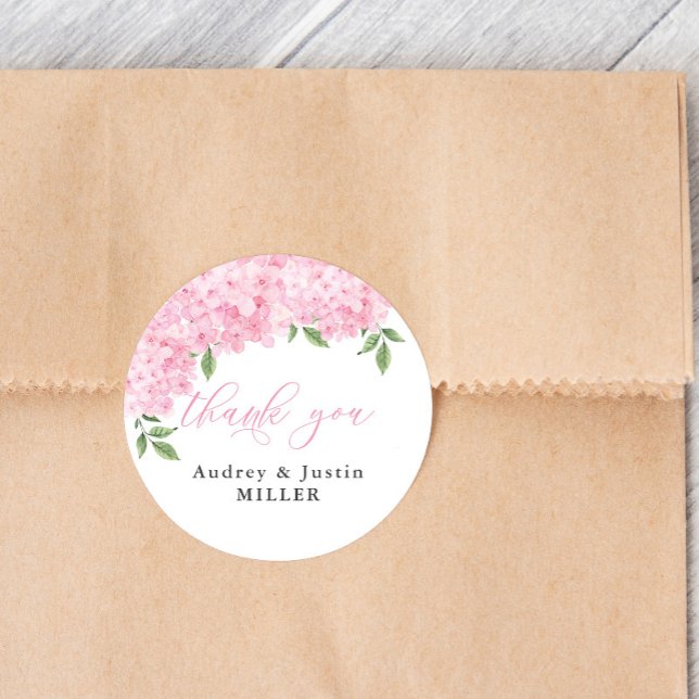 Pegatina Redonda Pink Hydrangea Favor de Boda Personalizada (Subido por el creador)