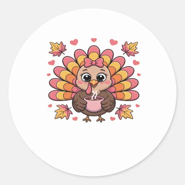 Pegatina Redonda pink kawaii thanksgiving turkey Classic T-Shirt (Anverso)