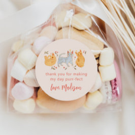 Pegatina Redonda Pink Kitty Cat Birthday Party Favor