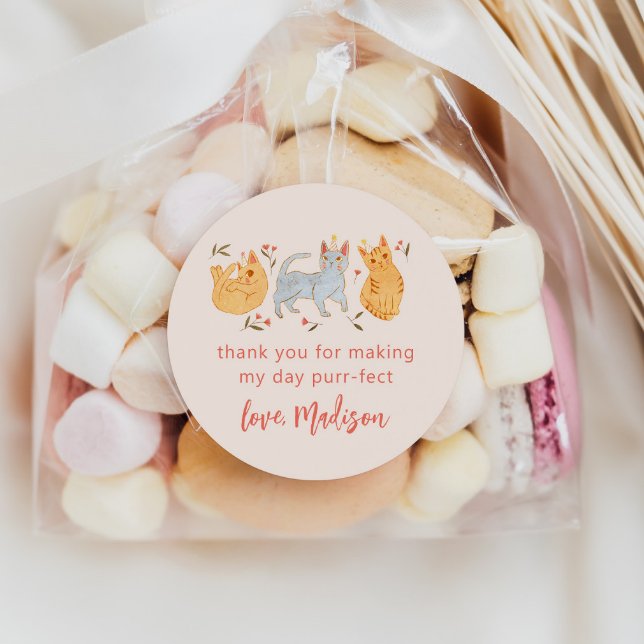 Pegatina Redonda Pink Kitty Cat Birthday Party Favor (Subido por el creador)