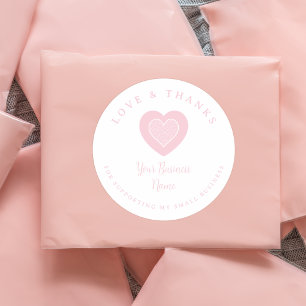 Pegatina Redonda Pink Lace Heart Love & Thanks Supporting Business