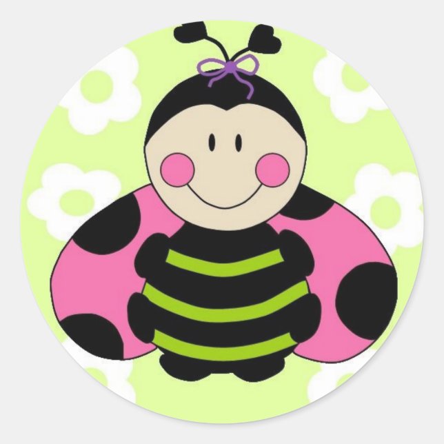 Pegatina Redonda Pink Ladybug (Anverso)