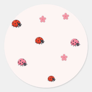 Pegatina Redonda Pink Ladybug Garden Pattern Sticker