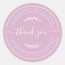 Pegatina Redonda Pink Lavender Homemade Thank You Label