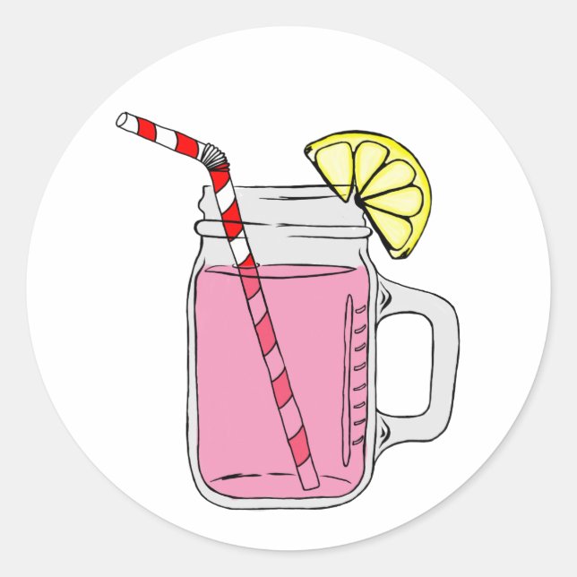 Pegatina Redonda Pink Lemonade Mason Jar (Anverso)