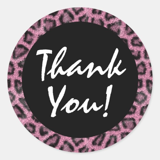 Pegatina Redonda Pink Leopard Print Trendy Fur Pattern Gracias (Anverso)