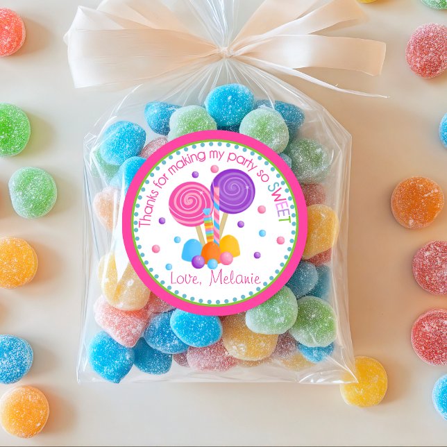 Pegatina Redonda Pink Lime Green Sweet Shop Birthday Favor (Subido por el creador)