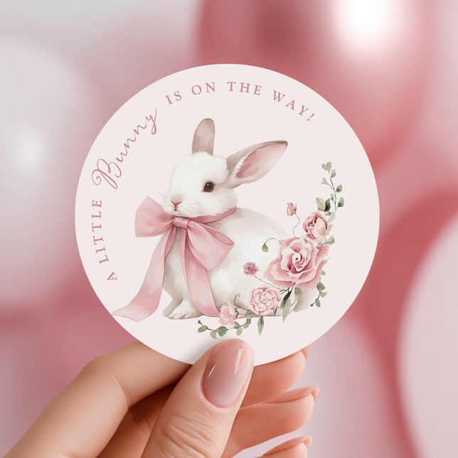 Pegatina Redonda Pink Little Bunny Baby Shower Stickers (Subido por el creador)