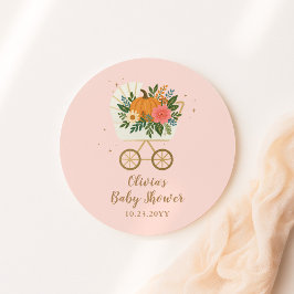 Pegatina Redonda Pink Little Pumpkin Girl Baby Shower