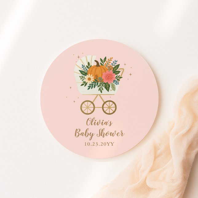 Pegatina Redonda Pink Little Pumpkin Girl Baby Shower (Subido por el creador)