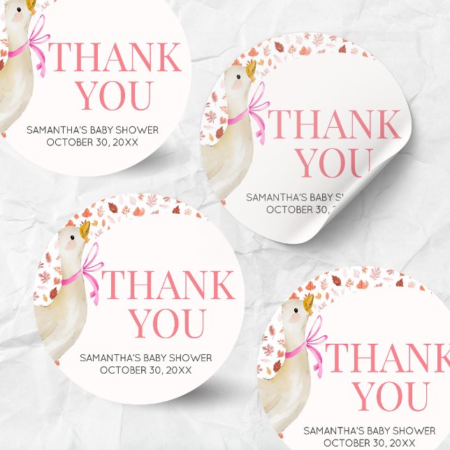 Pegatina Redonda Pink Little Silly Goose Baby Shower (Little Silly Goose Baby Shower Round Sticker)