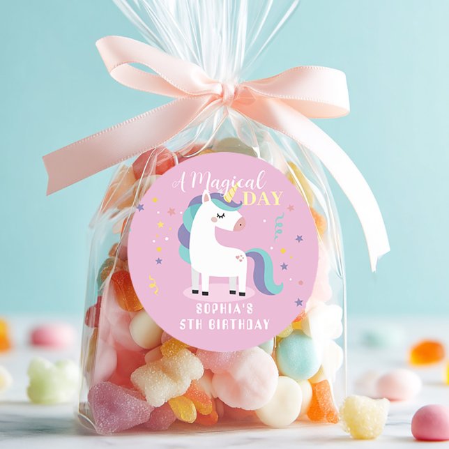 Pegatina Redonda Pink Magical Unicorn Party (Subido por el creador)