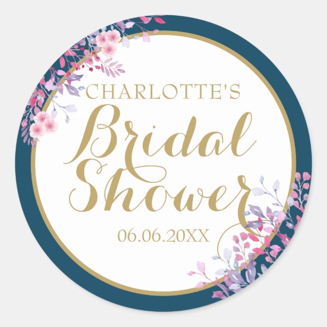 Pegatina Redonda Pink Meadow Floral Bridal Shower Favor (Anverso)