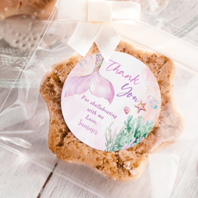 Pegatina Redonda Pink Mermaid 1st Birthday Oneder the Sea Party (Subido por el creador)