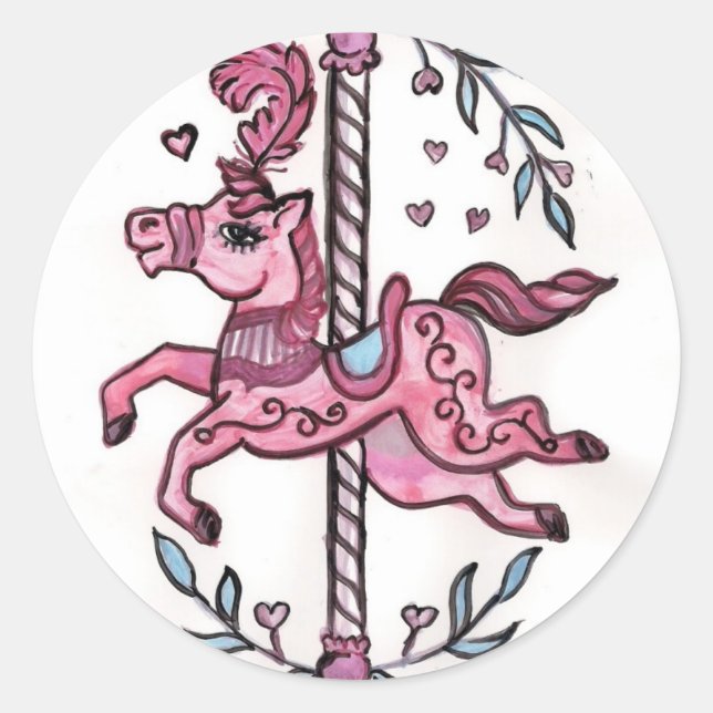 Pegatina Redonda Pink merry-go-round horsie (Anverso)
