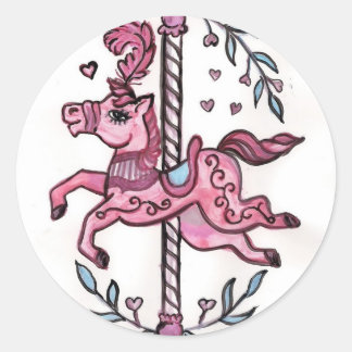 Pegatina Redonda Pink merry-go-round horsie
