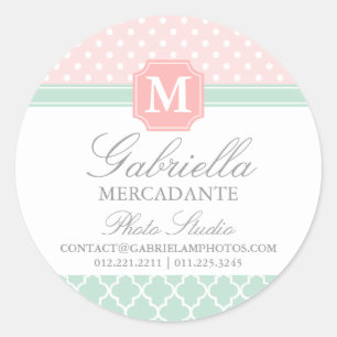 Pegatina Redonda Pink Mint Polka Dots Personalizado de negocios mar
