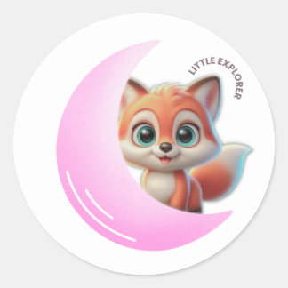 Pegatina Redonda Pink Moon Fox Sticker