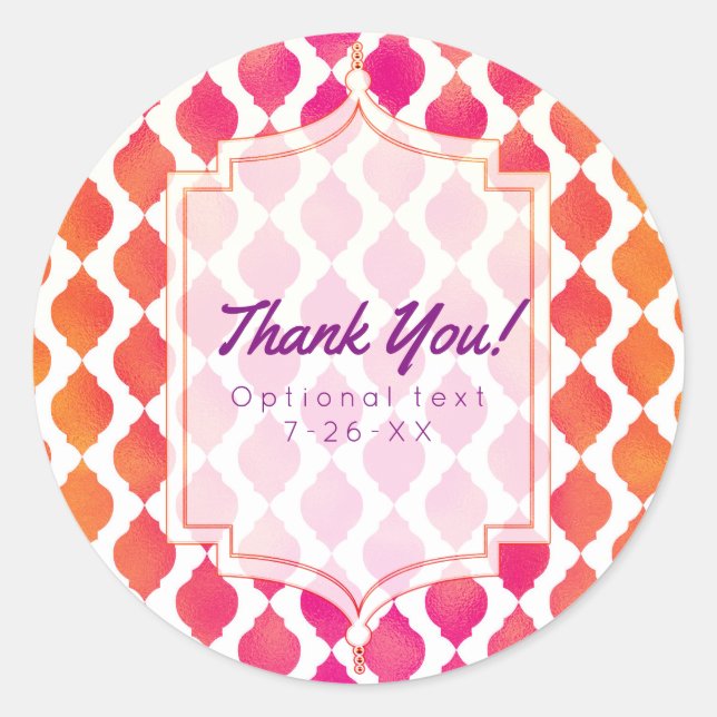 Pegatina Redonda Pink & Naranja Arabian Partido del Glam Marroquí F (Anverso)