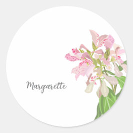 Pegatina Redonda Pink Orchid Floral Design – Elegant Botanical Art