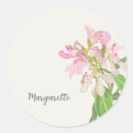 Pegatina Redonda Pink Orchid Floral Design – Elegant Botanical Art