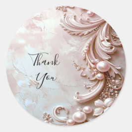 Pegatina Redonda Pink Ornate Pearl and Floral Sticker
