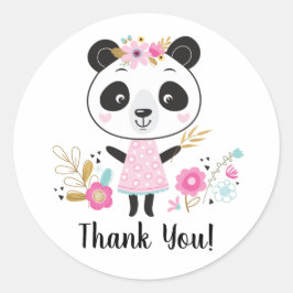 Pegatina Redonda Pink Panda Gracias Adorable Girly