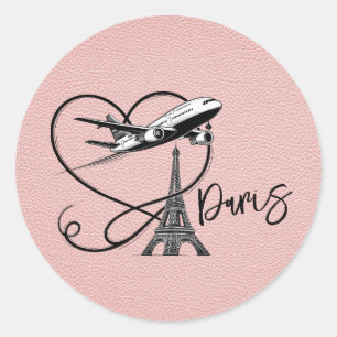 Pegatina Redonda Pink Paris Passport