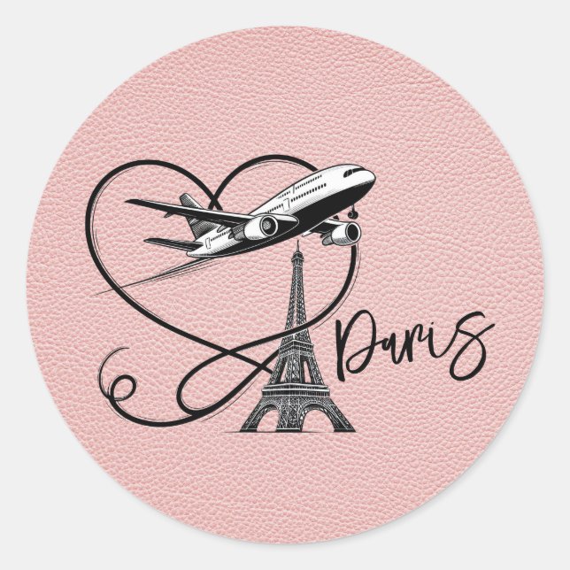Pegatina Redonda Pink Paris Passport (Anverso)