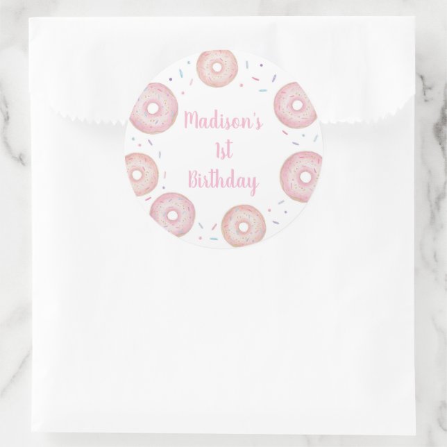Pegatina Redonda Pink Pastel Donut Cumpleaños (Bolso)