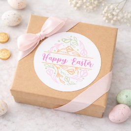 Pegatina Redonda Pink Pastel Floral Easter Egg Happy Easter Sticker