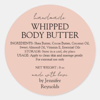 Pegatina Redonda Pink Pastel Handmade Body Butter Organic Classic