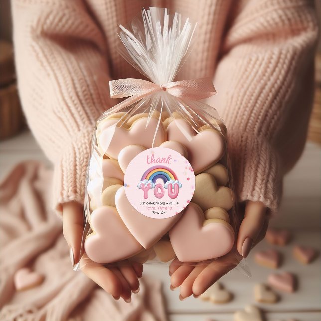 Pegatina Redonda Pink Pastel Rainbow Birthday Thank You (Subido por el creador)