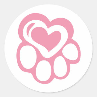 Pegatina Redonda Pink Paw Print con amor