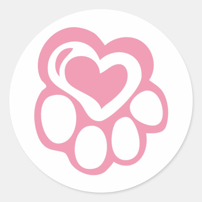 Pegatina Redonda Pink Paw Print con amor (Anverso)